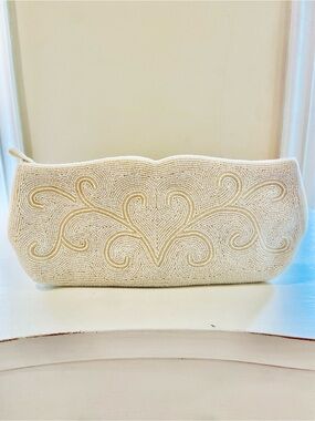 Hand-Beaded Beautiful White 50s Bag Clutch by Josef Vintage Pearl Seedbeads
